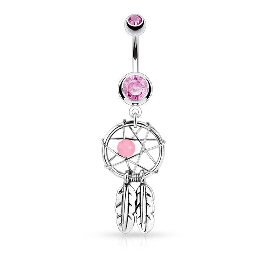 CLEARANCE - Pink - Dreamcatcher Dangle Belly / Navel Ring