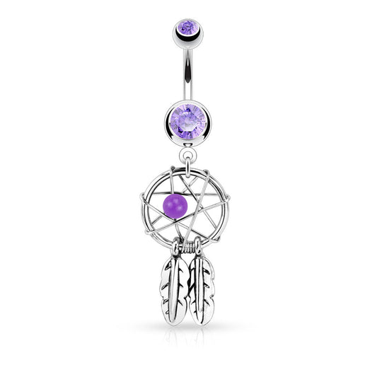 CLEARANCE - Purple - Dreamcatcher Dangle Belly/Navel Ring