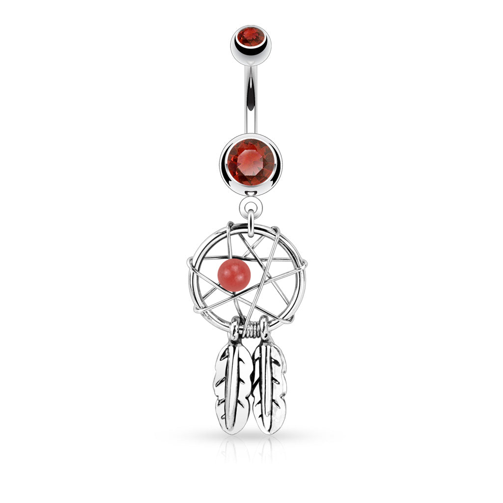 CLEARANCE - Red - Dreamcatcher Dangle Belly / Navel Ring