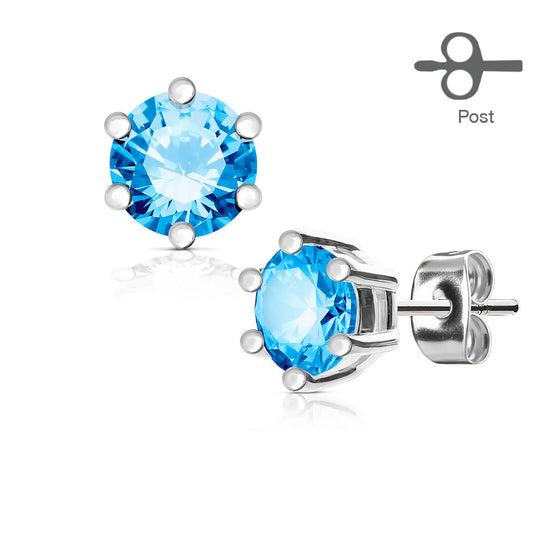 CLEARANCE - Pair of Aqua CZ Silver Stud Earrings