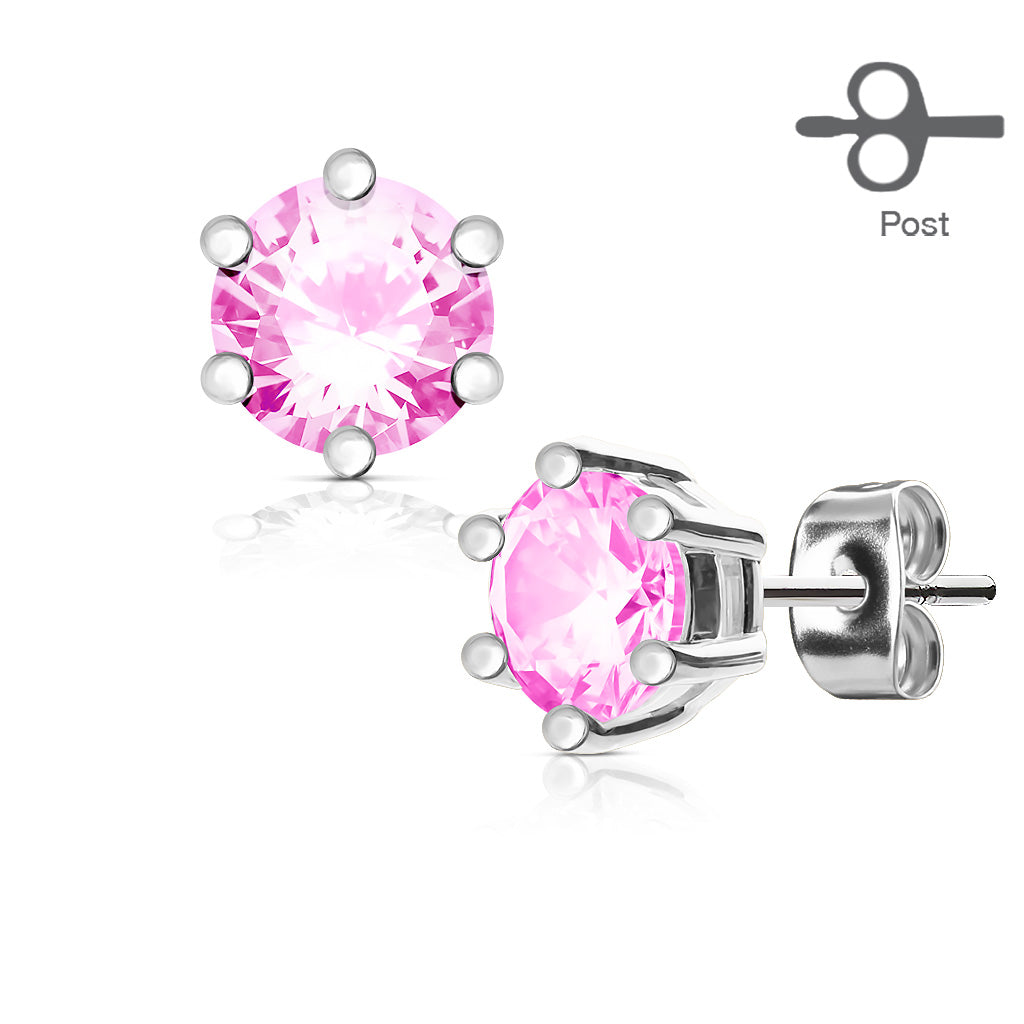 CLEARANCE - Pair of Pink CZ Silver Stud Earrings