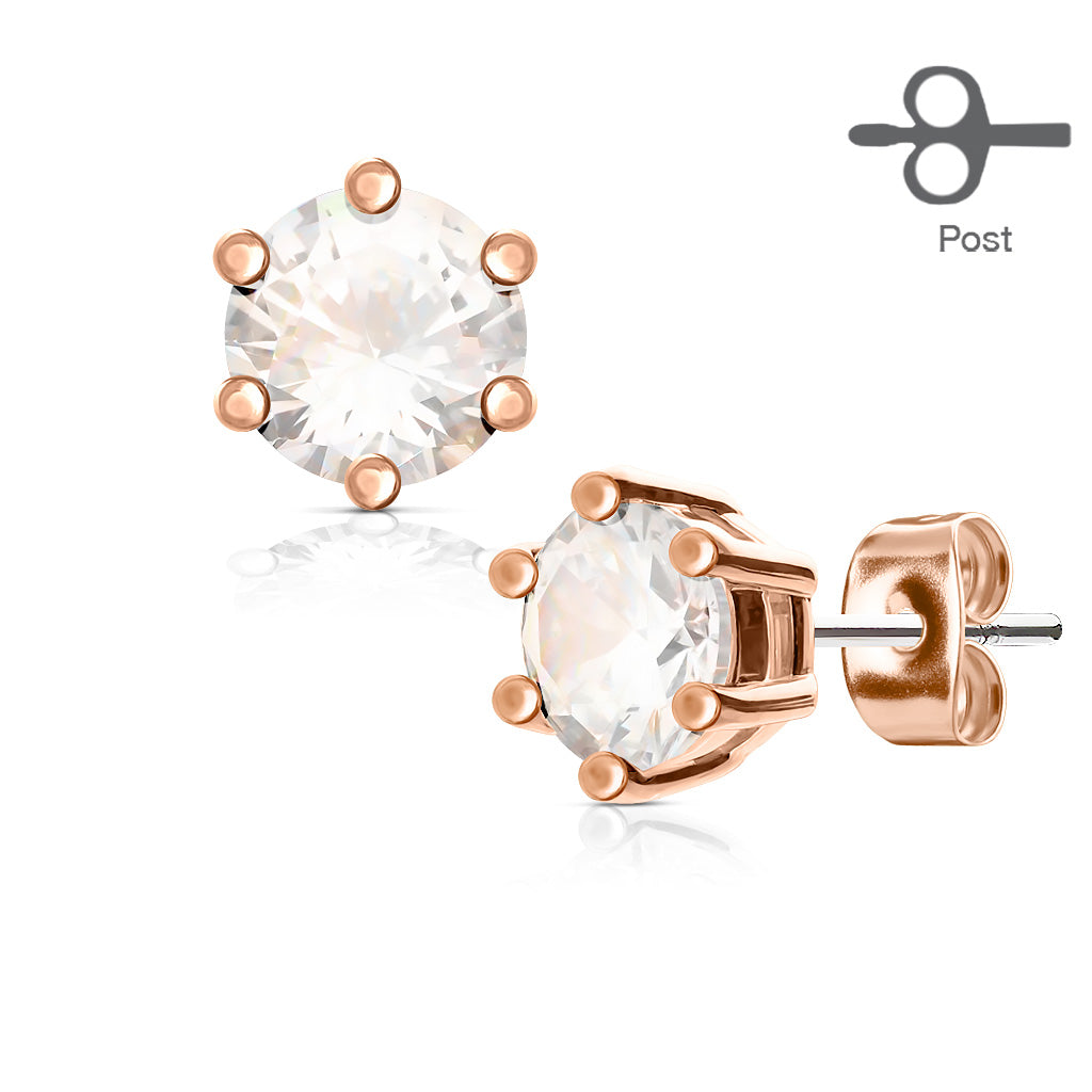 CLEARANCE - Pair of Clear/White CZ Rose Gold Stud Earrings