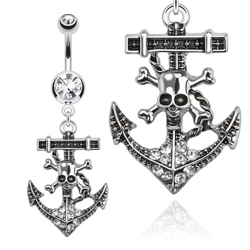 CLEARANCE - Pirate Anchor with Embedded CZ Gem Belly / Navel Ring