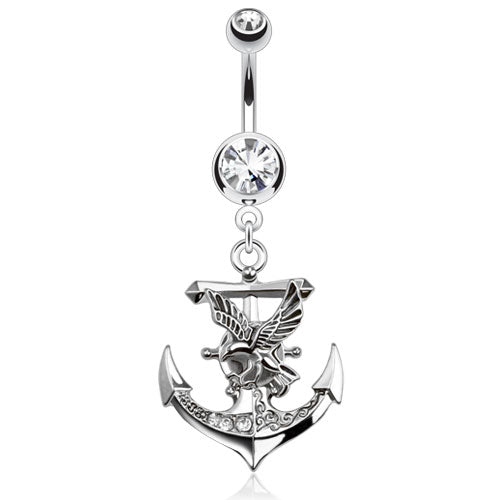 CLEARANCE - Gemmed Anchor with Eagle Dangle Belly / Navel Ring