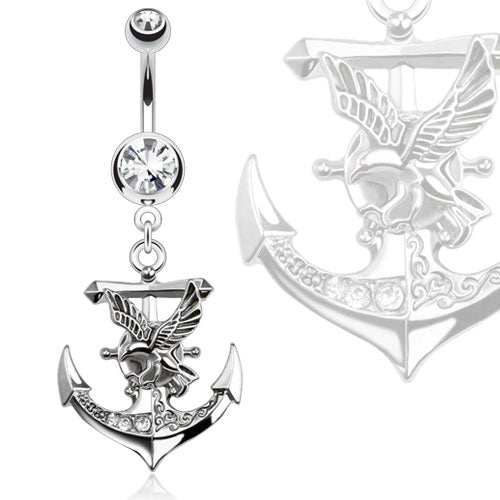 CLEARANCE - Gemmed Anchor with Eagle Dangle Belly / Navel Ring