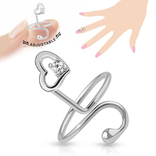 CLEARANCE - Heart Single Gem Adjustable Nail Ring