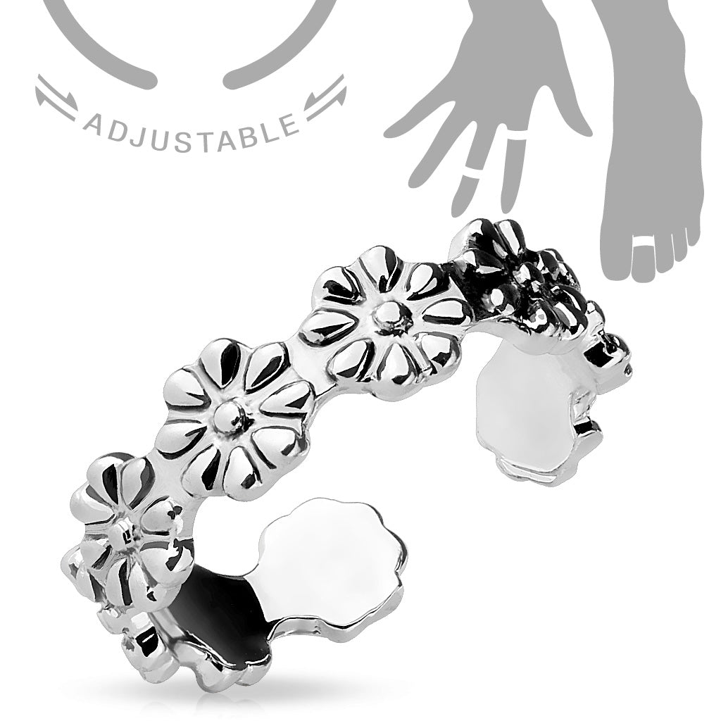 CLEARANCE - Linked Flowers Adjustable Toe Ring