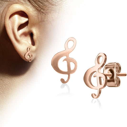 CLEARANCE - Pair of Music Treble Clef Rose Gold Post Earrings