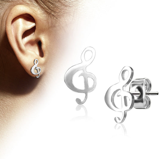 CLEARANCE - Pair of Music Treble Clef Silver Post Earrings