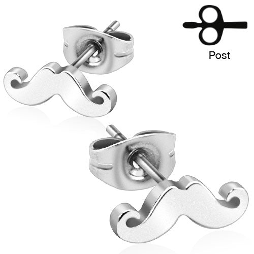 CLEARANCE - Pair of Stainless Steel Mustache Post Earrings