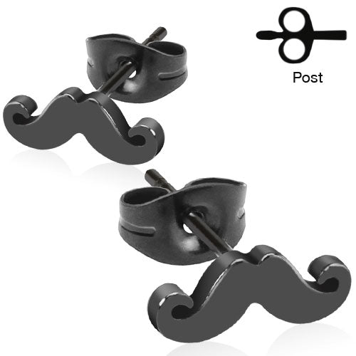 CLEARANCE - Pair of Black IP Stainless Steel Mustache Post Earrings