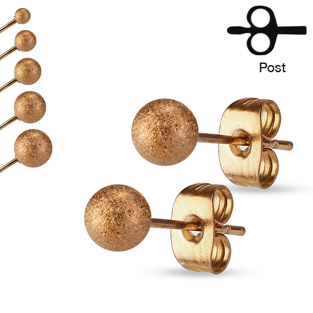 CLEARANCE - Pair of Sparkling Rose Gold Sand Blast Finish Ball Post Earrings