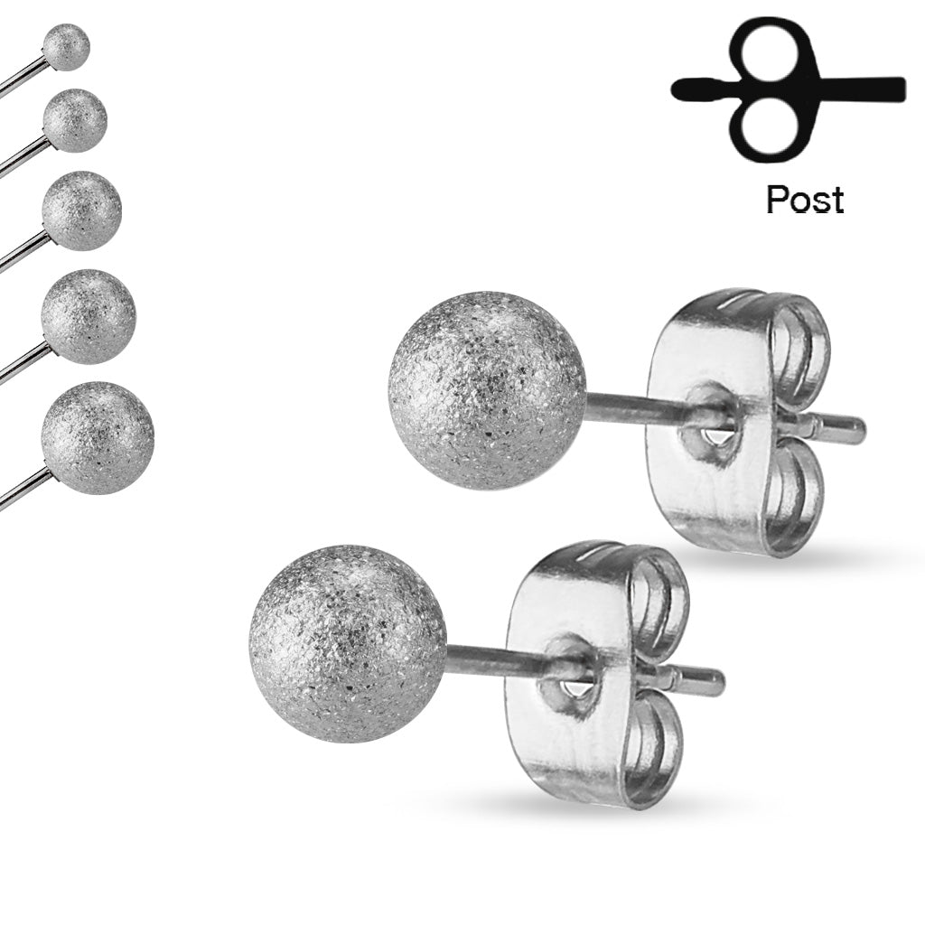 CLEARANCE - Pair of Sparkling Silver Sand Blast Finish Ball Post Earrings